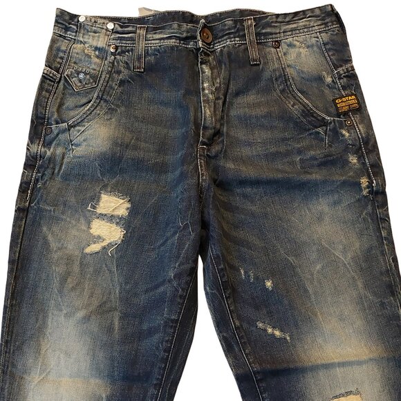 Retro Vintage G-Star Raw Lynn Loose Tapered Destroyed Denim Blue Jeans Sz 26 NWT - Picture 3 of 11